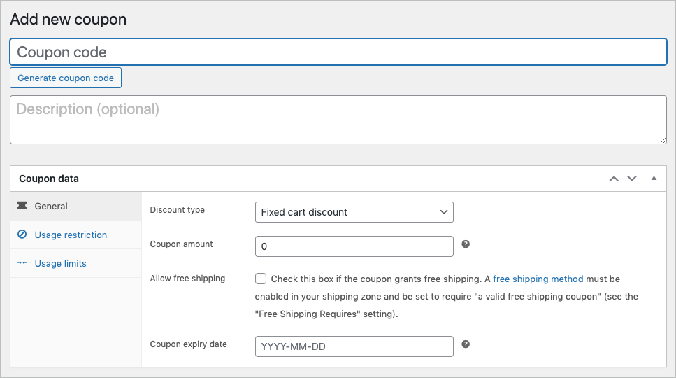 WooCommerce Ajouter une nouvelle page de coupon