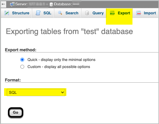 Экспорт базы данных в формате sql