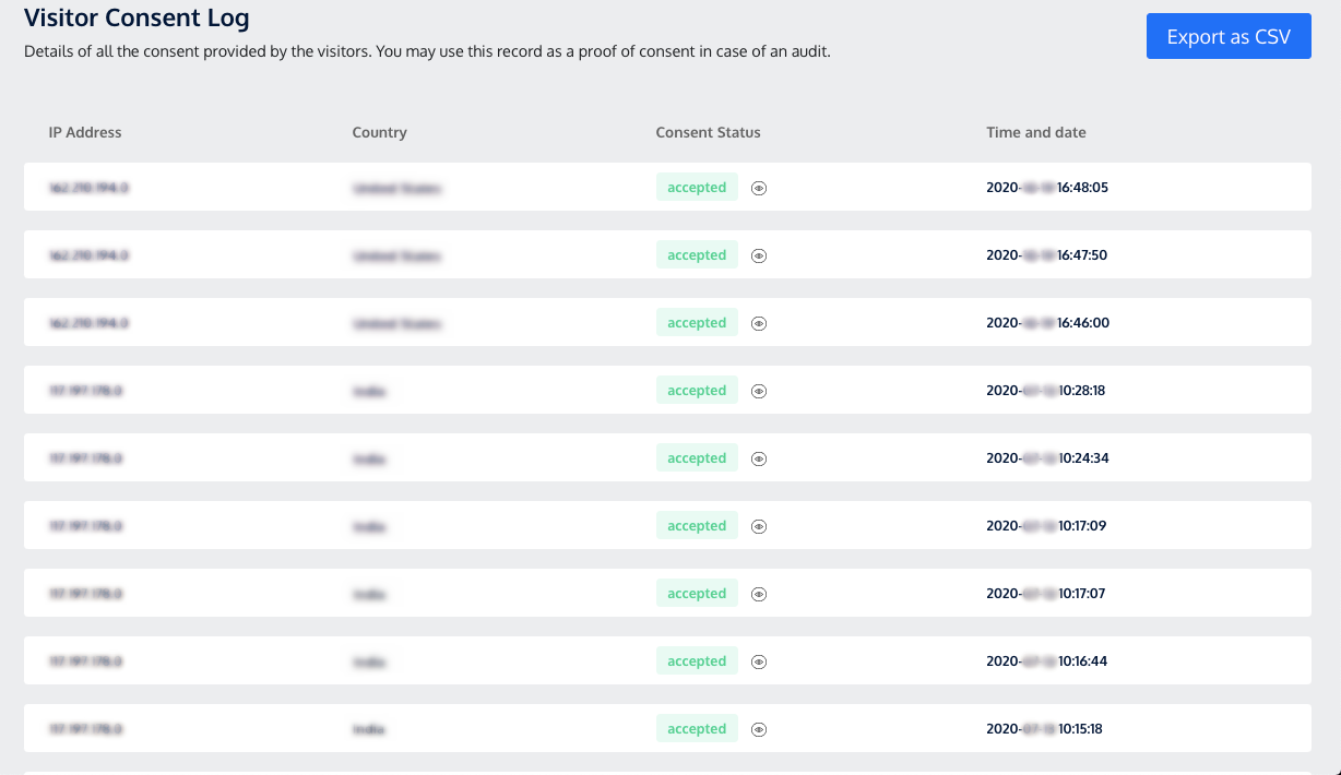 Registro de consentimento de cookies por CookieYes