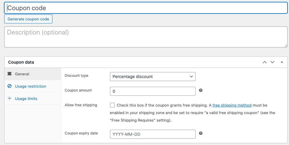 WooCommerceで新しいクーポンを作成する