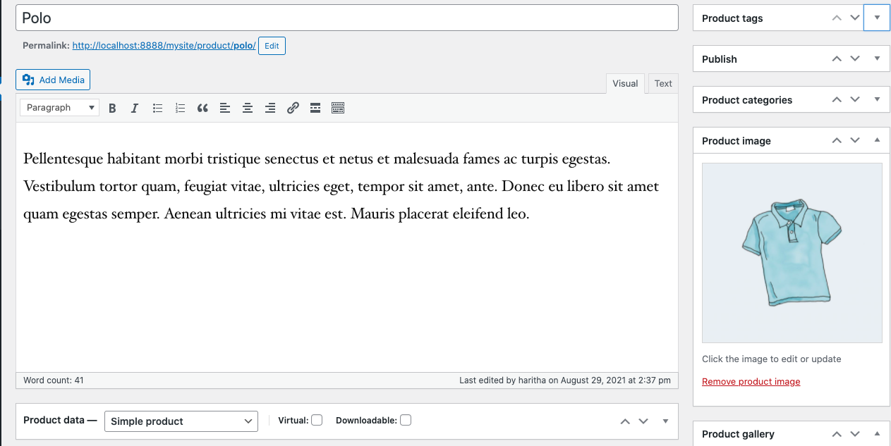 Page de modification du produit