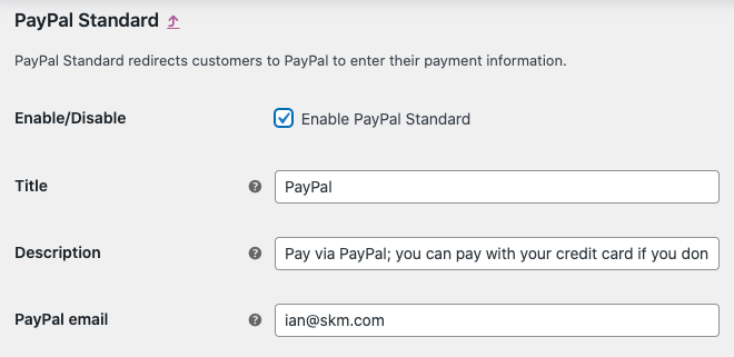 Abilita lo standard PayPal