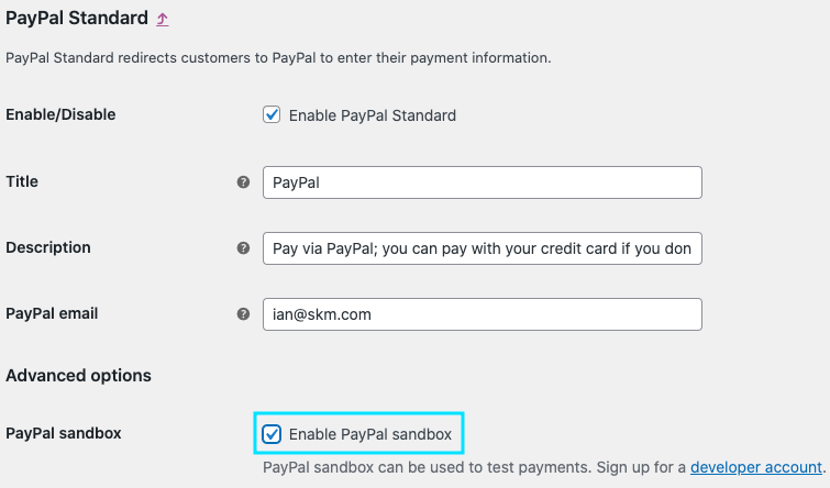 abilita la sandbox paypal