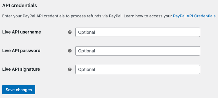 ฟิลด์เพื่อใส่ข้อมูลรับรอง API สดใน WooCommerce