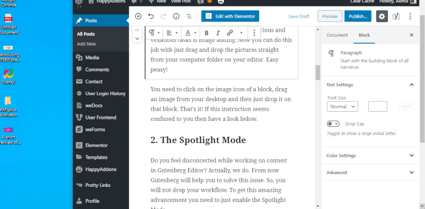 Gutenberg Editor Drag and Drop feature