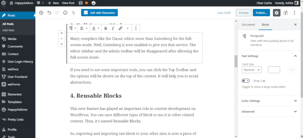 Gutenberg Fullscreen mode