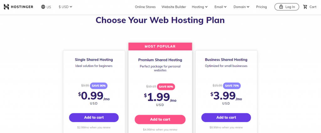 Hostinger Hosting Plan