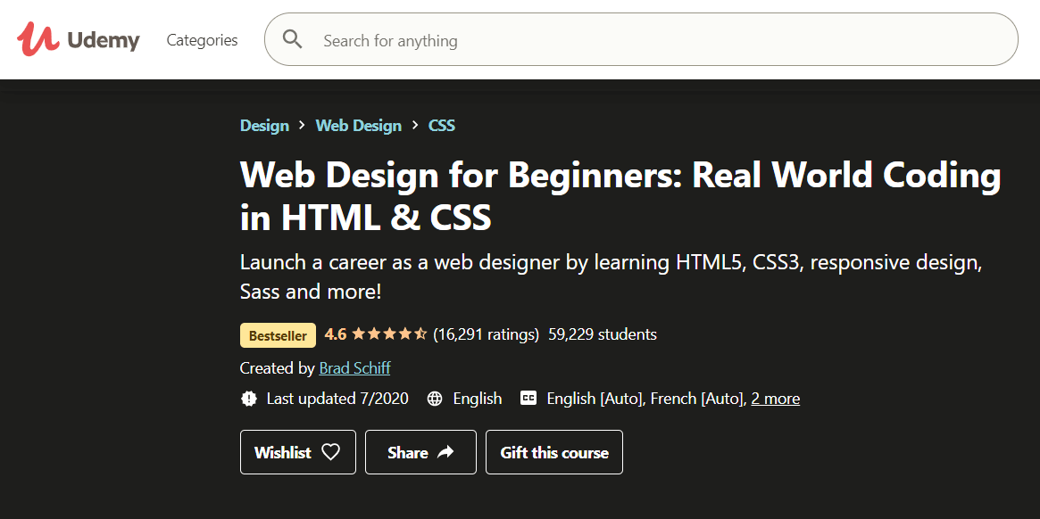 Udemy web design course