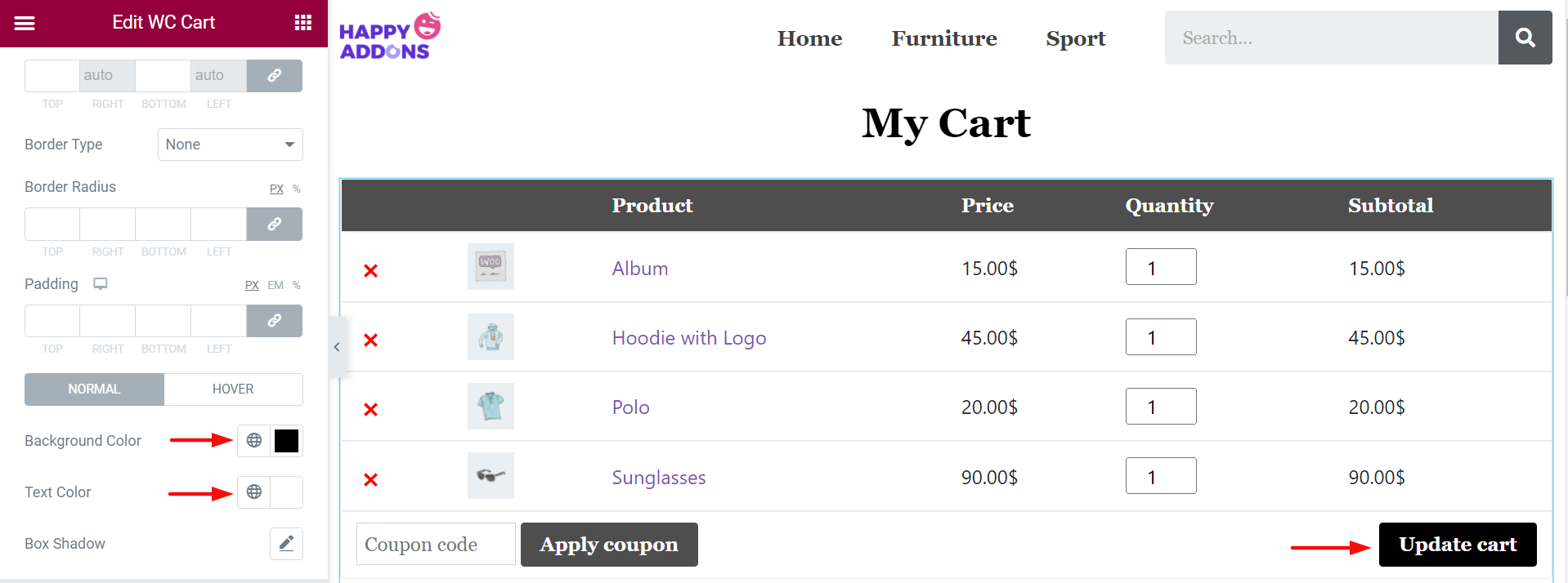 Update Cart Button Color