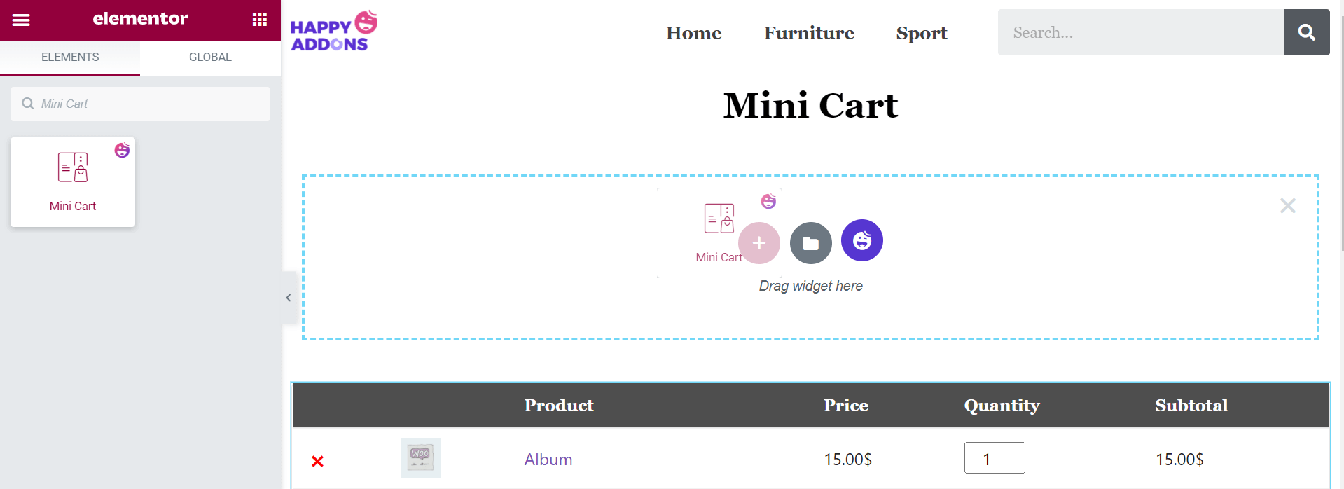 Drag and drop Mini Cart Widget