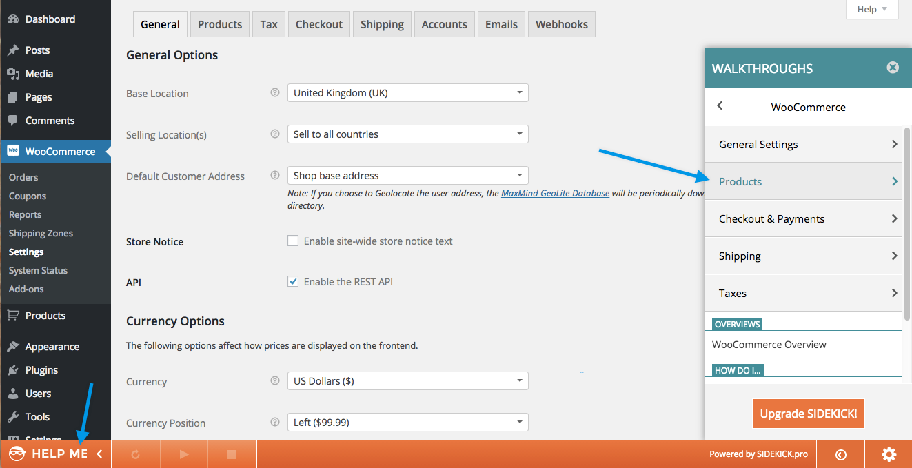 Procédures pas à pas SIDEKICK pour WooCommerce