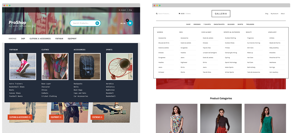 Un assaggio di Mega Menu su ProShop e Galleria.