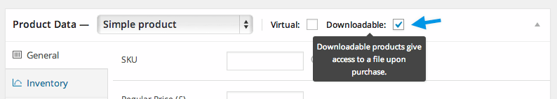 Para crear un producto descargable, simplemente marque esta casilla.