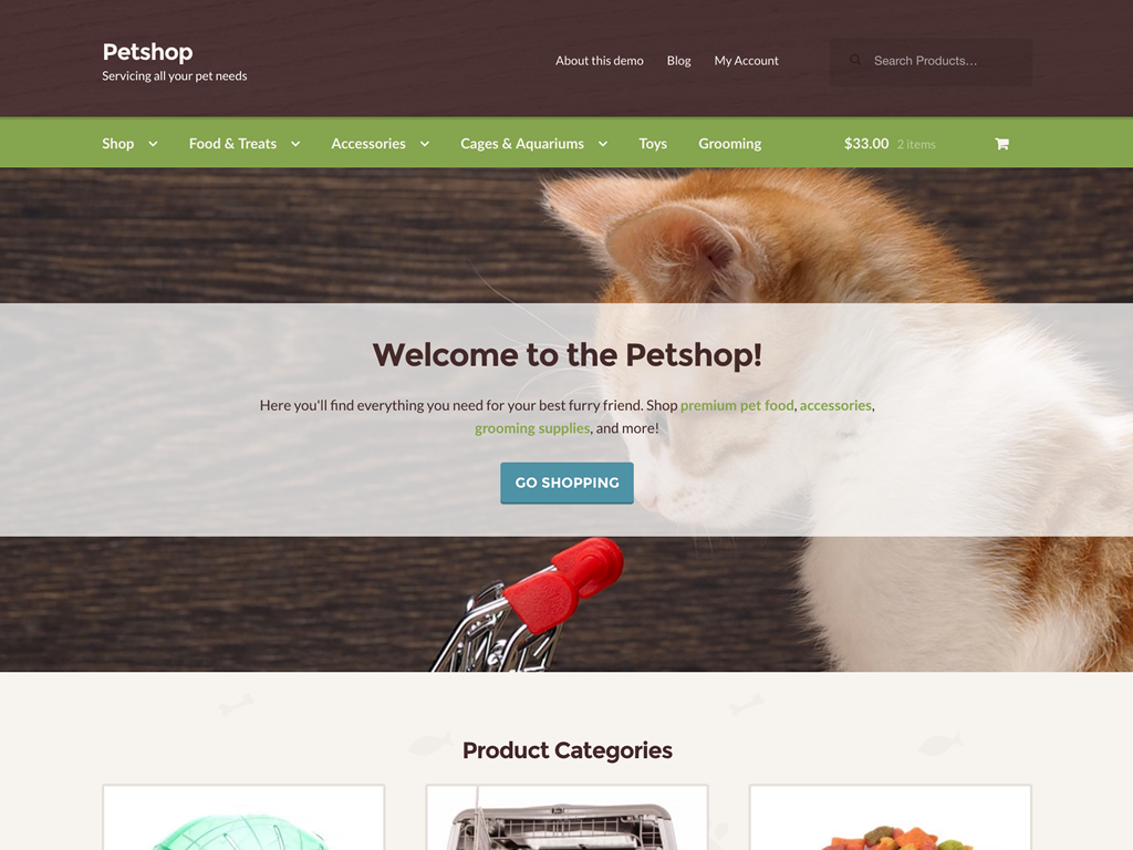 Petshop, una dintre temele noastre mai noi pentru copii, face orice magazin WooCommerce gata pentru cumpărătorii de produse pentru animale de companie într-o clipă.