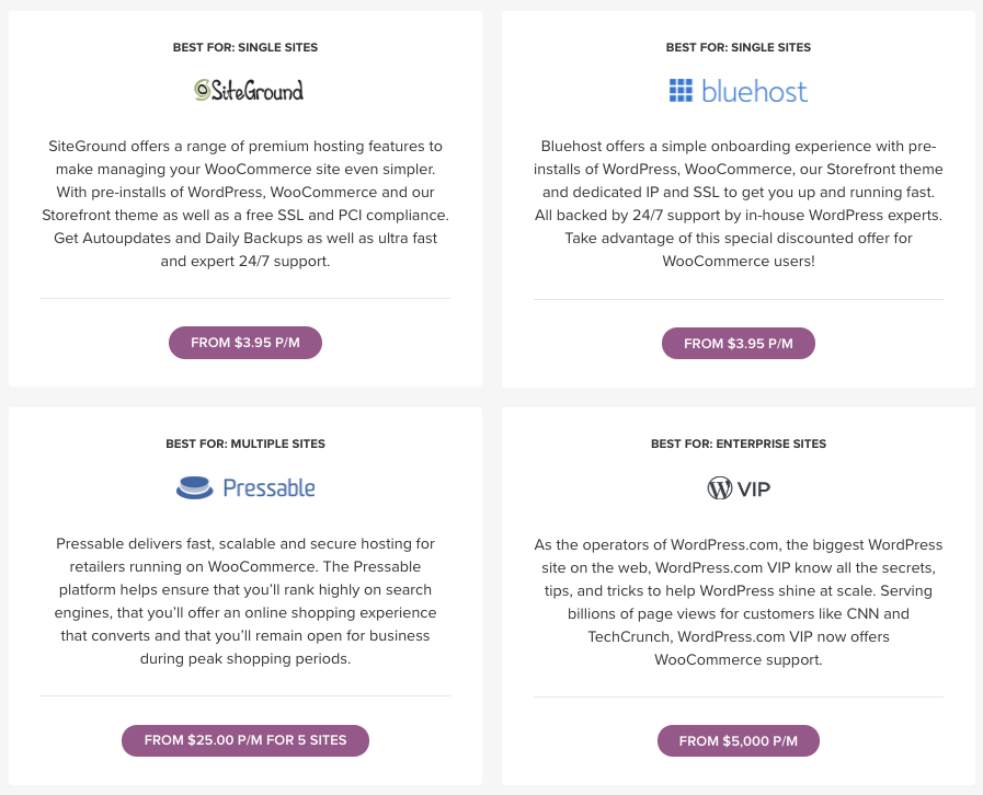 Le quattro migliori opzioni di hosting WooCommerce consigliate