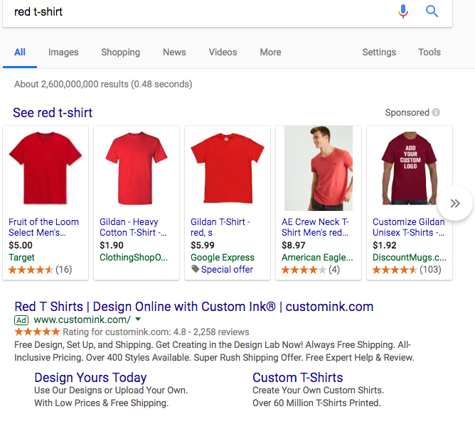 Uno screenshot degli annunci di Google Shopping in azione