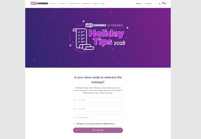 หน้า Landing Page เคล็ดลับสำหรับวันหยุดของ WooCommerce & Friends