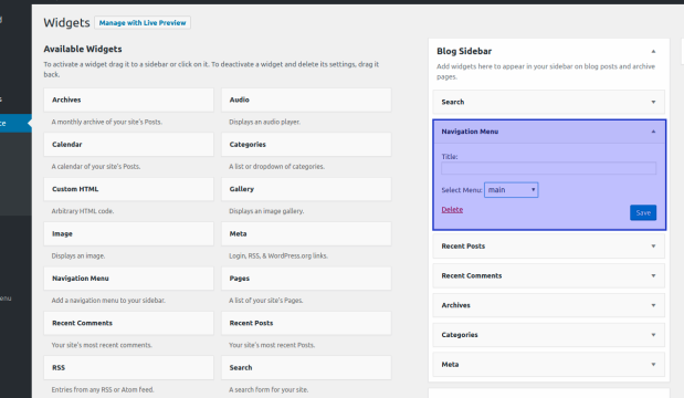 Usa il widget Menu di navigazione di WordPress per aggiungere il menu della lingua a una barra laterale