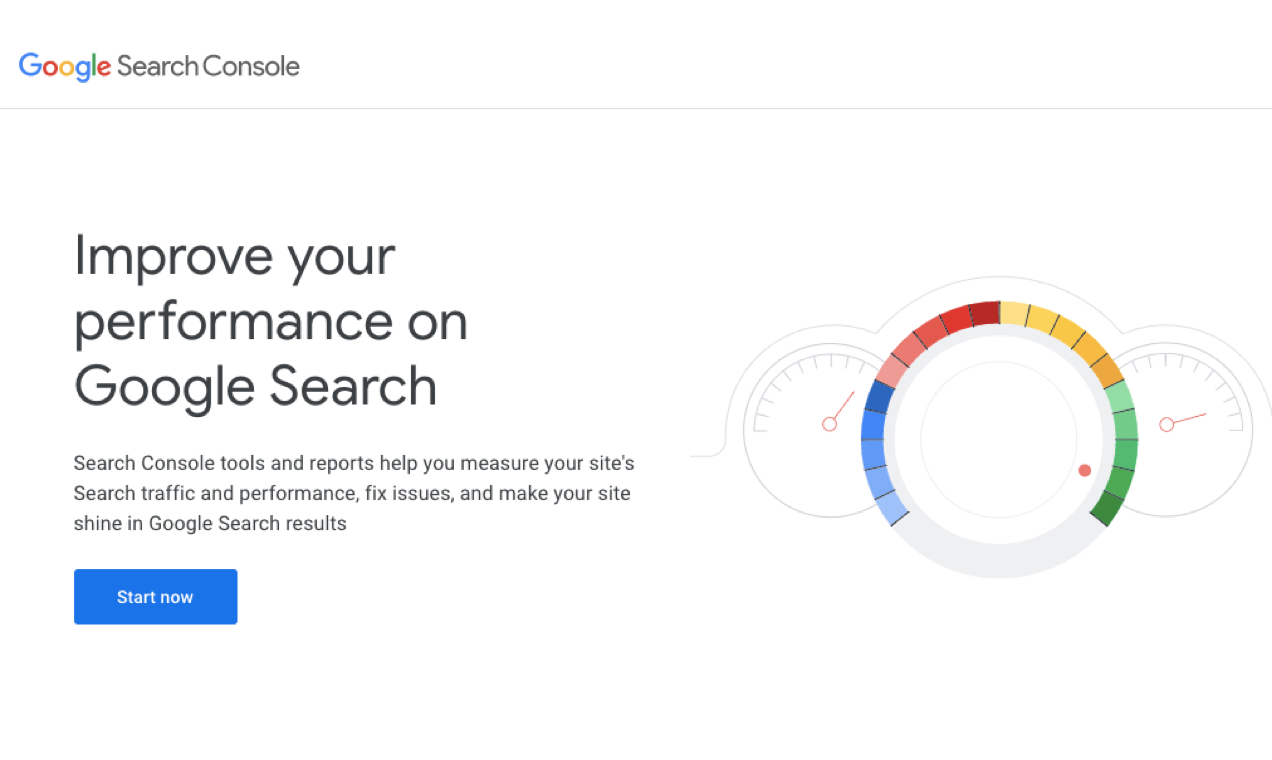 สกรีนช็อตของหน้าแรกของ Google Search Console พร้อมปุ่มเริ่มต้นทันที