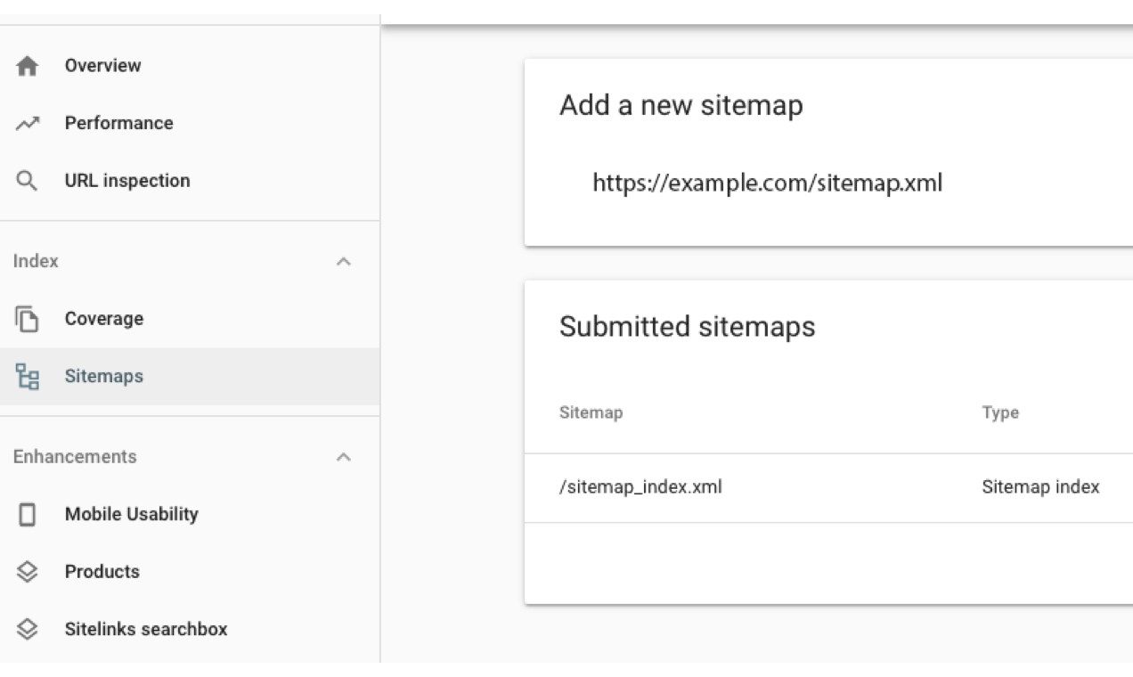 สกรีนช็อตของหน้าจอแผนผังเว็บไซต์ของ Google Search Console โดยเพิ่ม URL