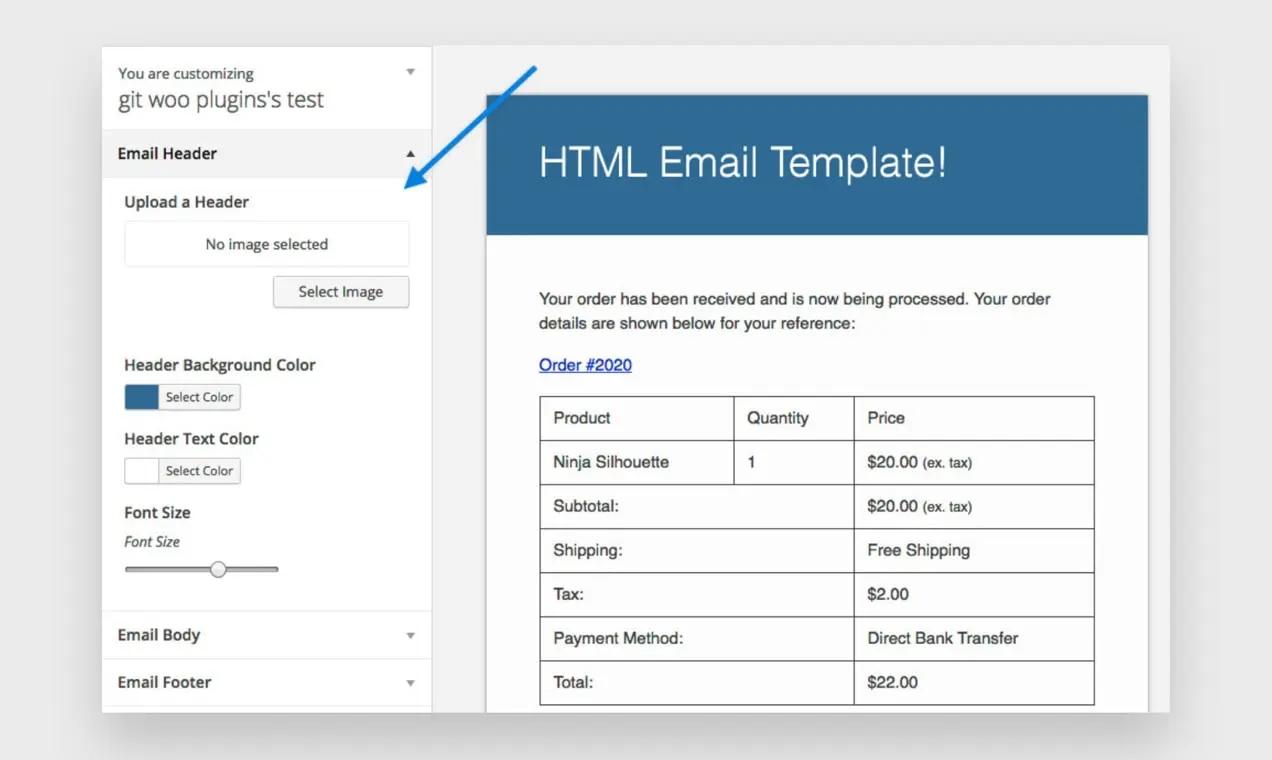 Tangkapan layar ekstensi Penyesuai Email WooCommerce beraksi