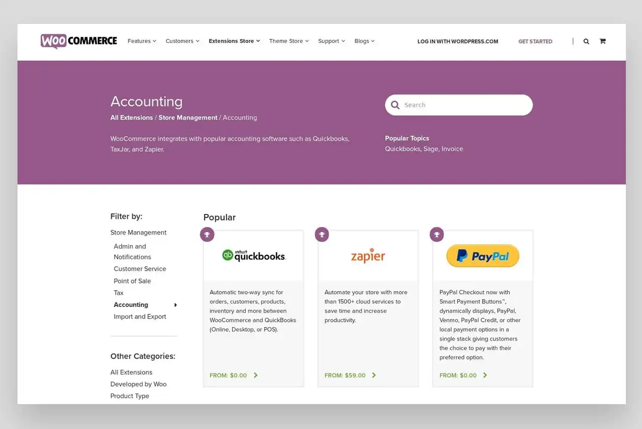 halaman ekstensi akuntansi di WooCommerce.com