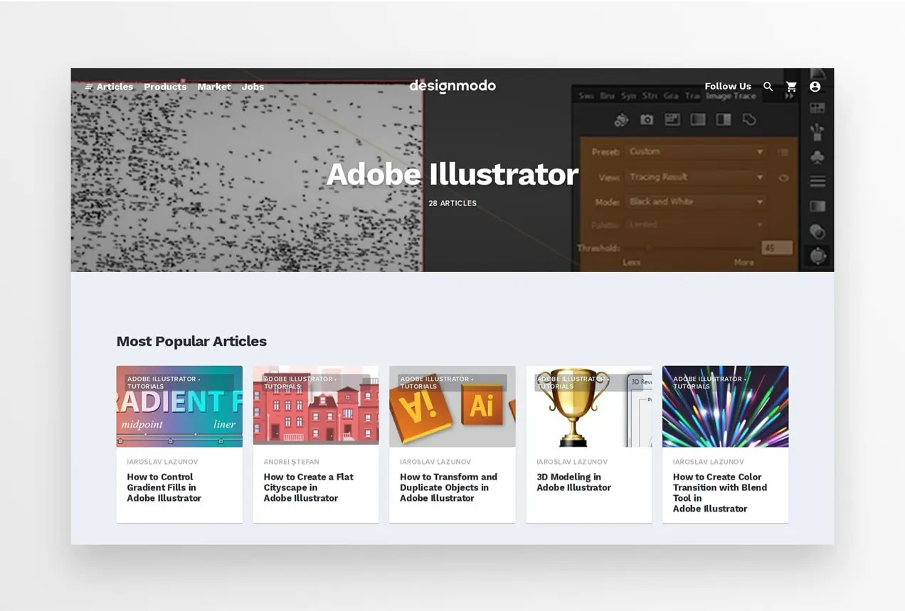 Blog Designmodo dengan umpan posting Adobe Illustrator