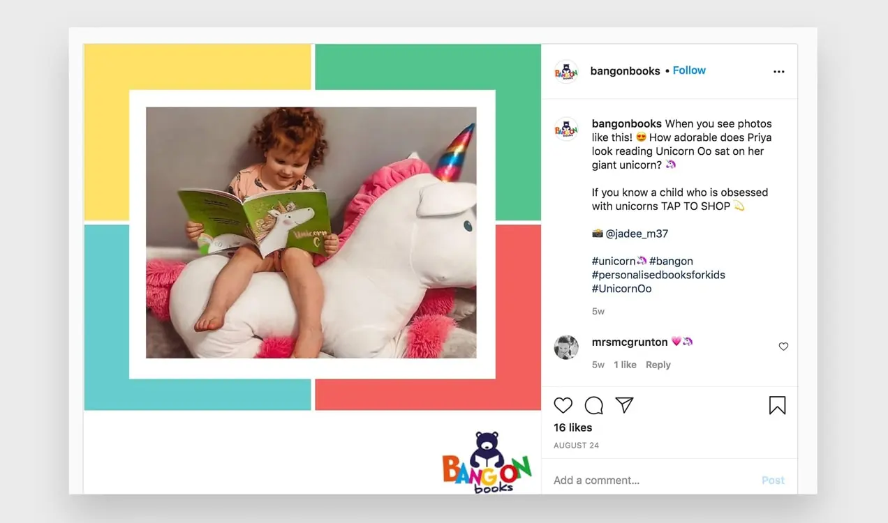 Postingan Instagram dari Bang On Books menunjukkan seorang anak sedang membaca buku barunya