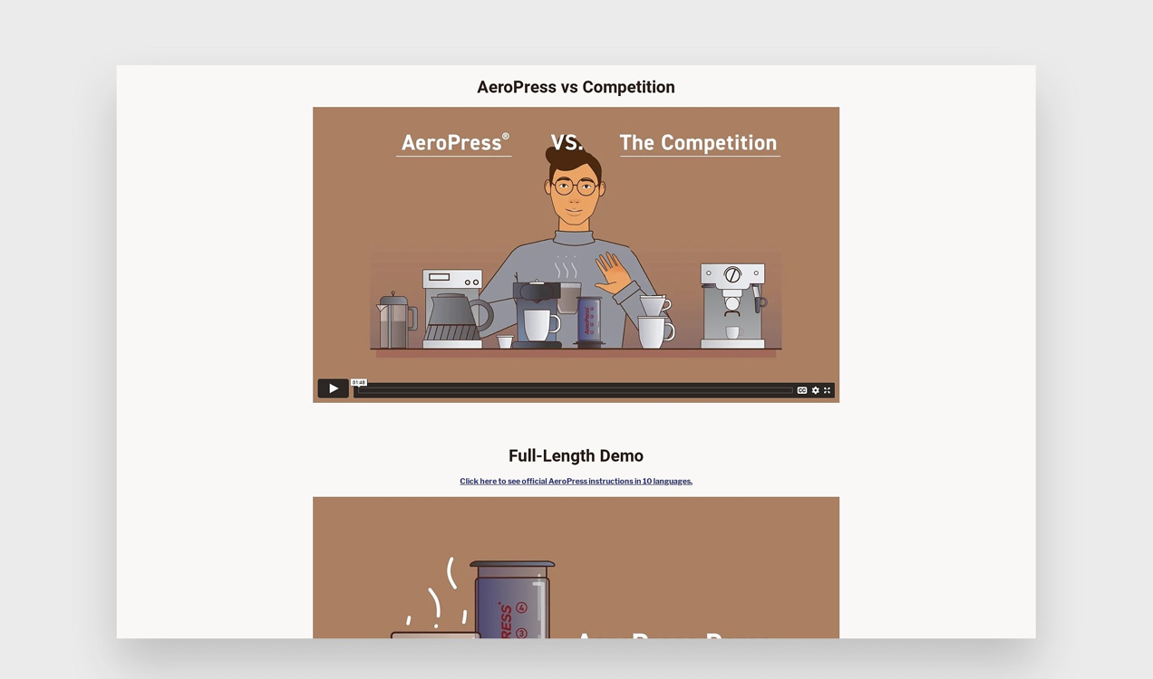 AeroPress-Videos mit Illustrationen