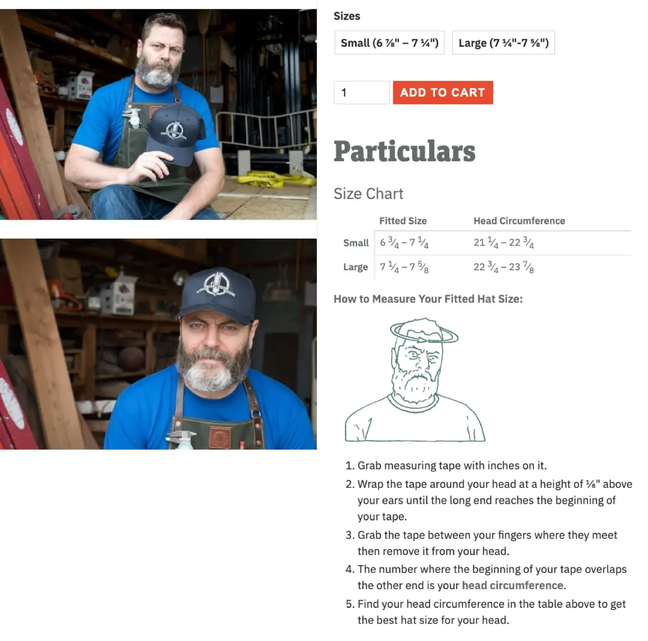 在 Offerman Woodshop 网站上的产品页面中添加了自定义详细信息，例如尺寸表