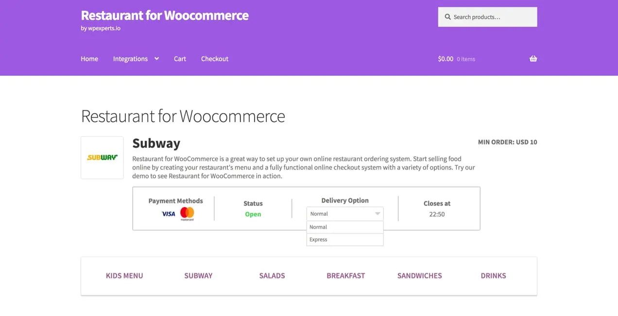 WooCommerce 送货选项的餐厅