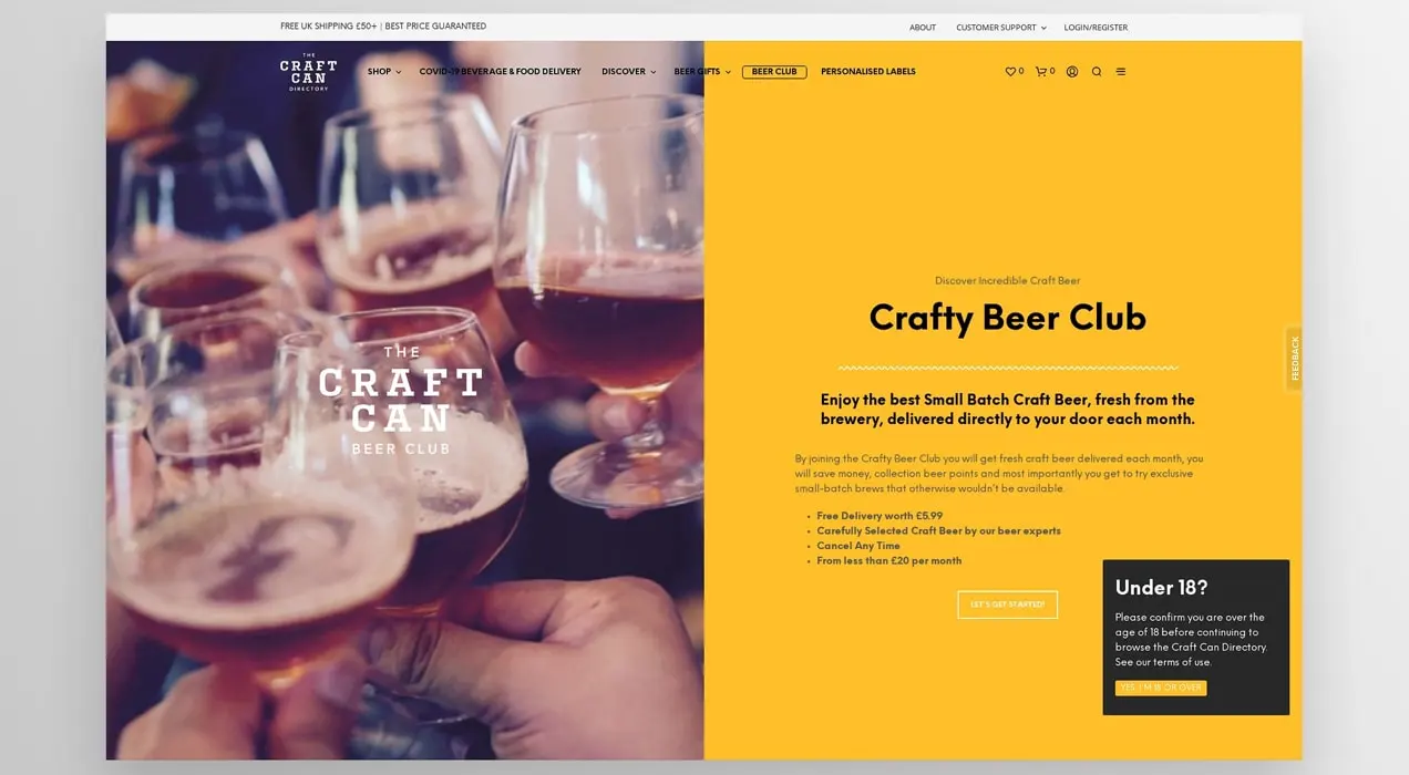 Landingpage über den Crafty Beer Club