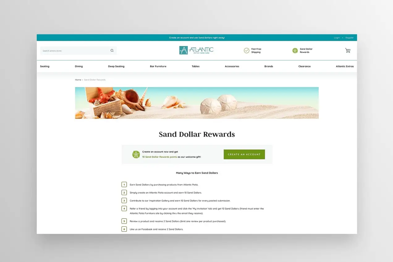 Pagina di destinazione del club Sand Dollar Rewards