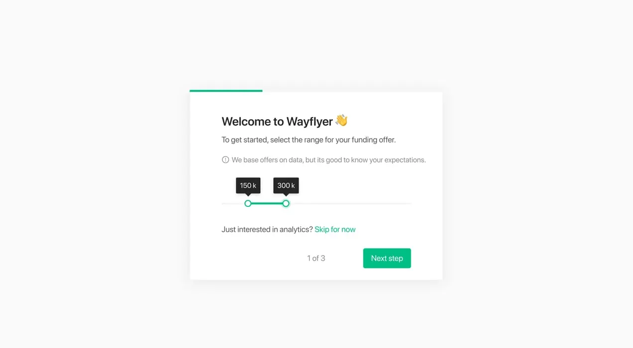 pantalla de bienvenida de wayflyer en WooCommerce