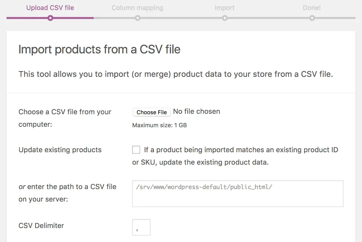 Importar tela CSV no WooCommerce