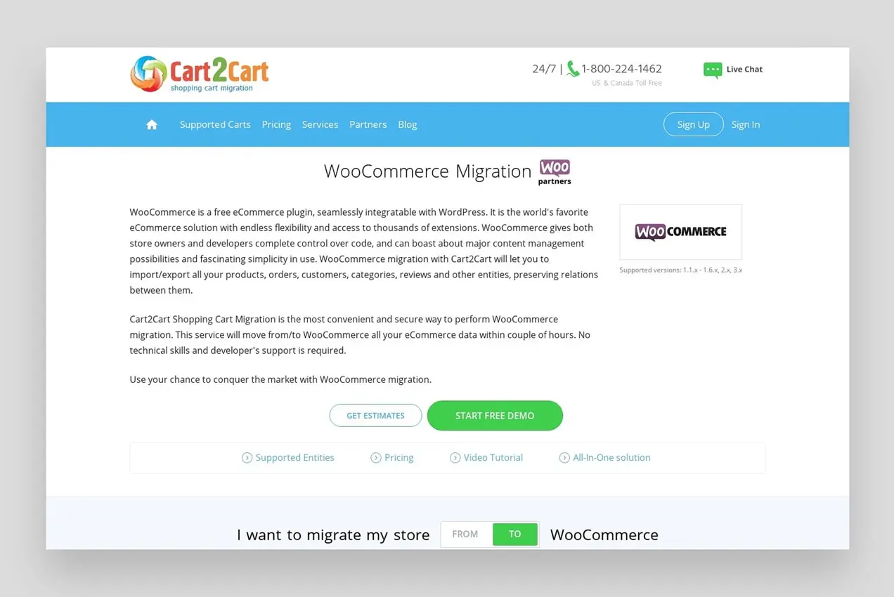 ShopifyからWooCommerceに移行する方法を示すCart2Cartの画面