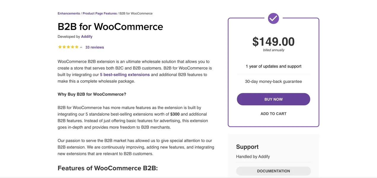 หน้าผลิตภัณฑ์ส่วนขยาย B2B สำหรับ WooCommerce