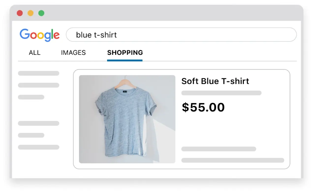 Annuncio Google Shopping per una morbida t-shirt blu