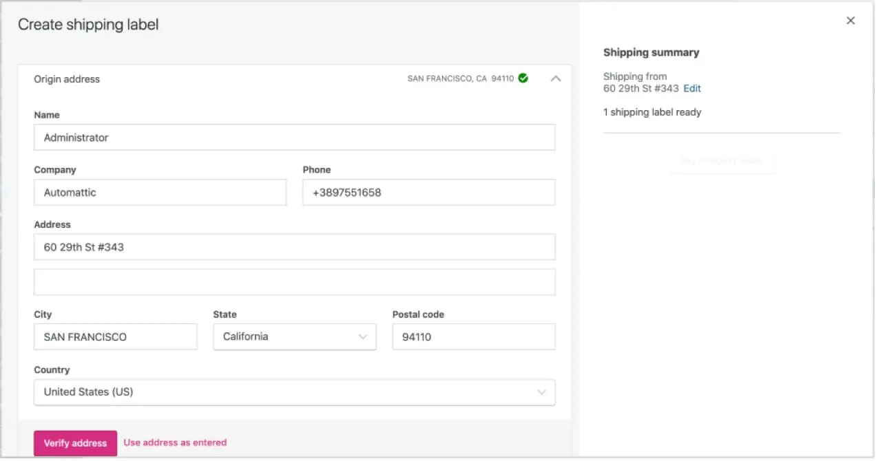 WooCommerce Shipping'de menşe adresi soran ekran