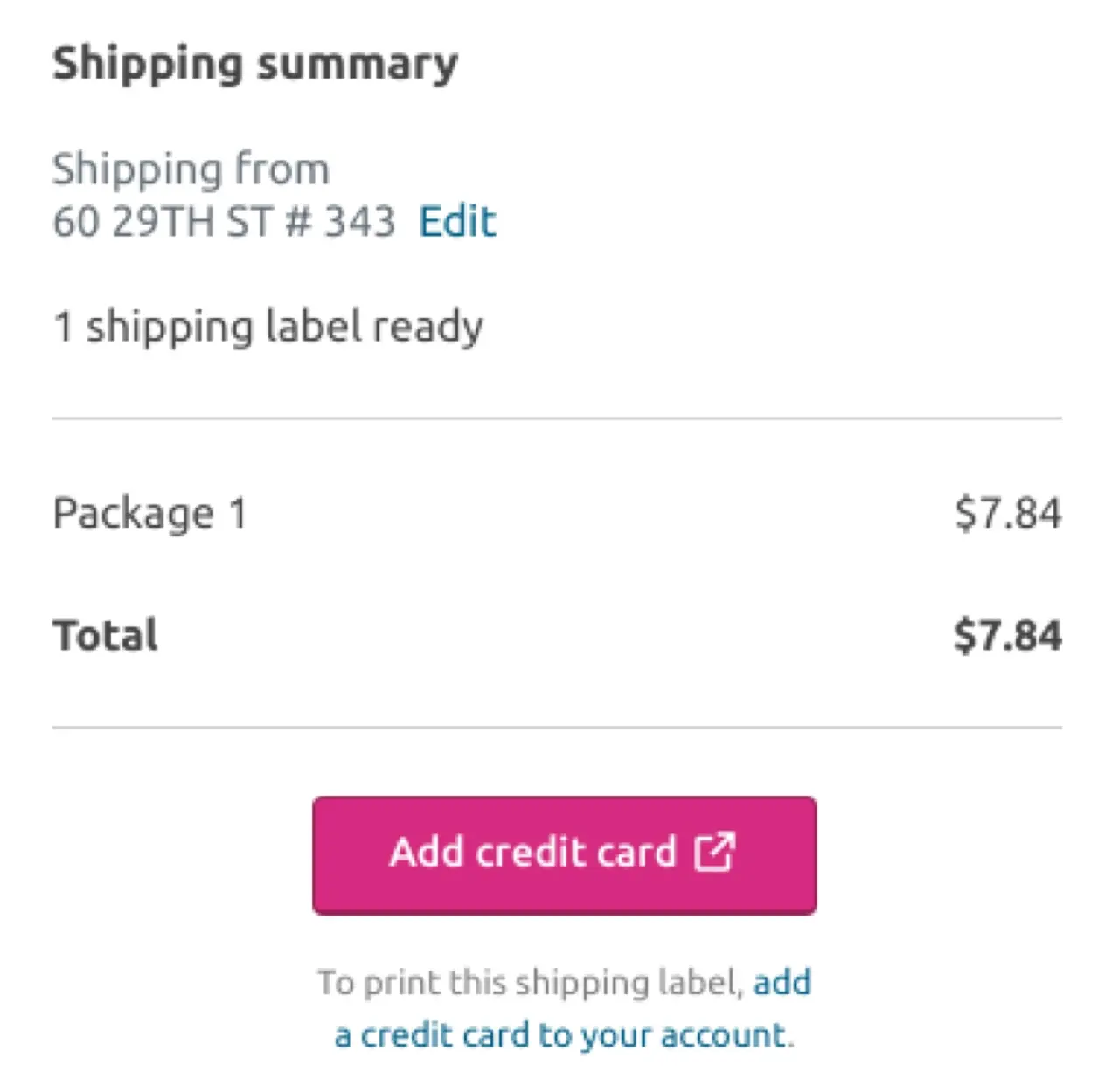 Tela de resumo de envio com o WooCommerce Shipping