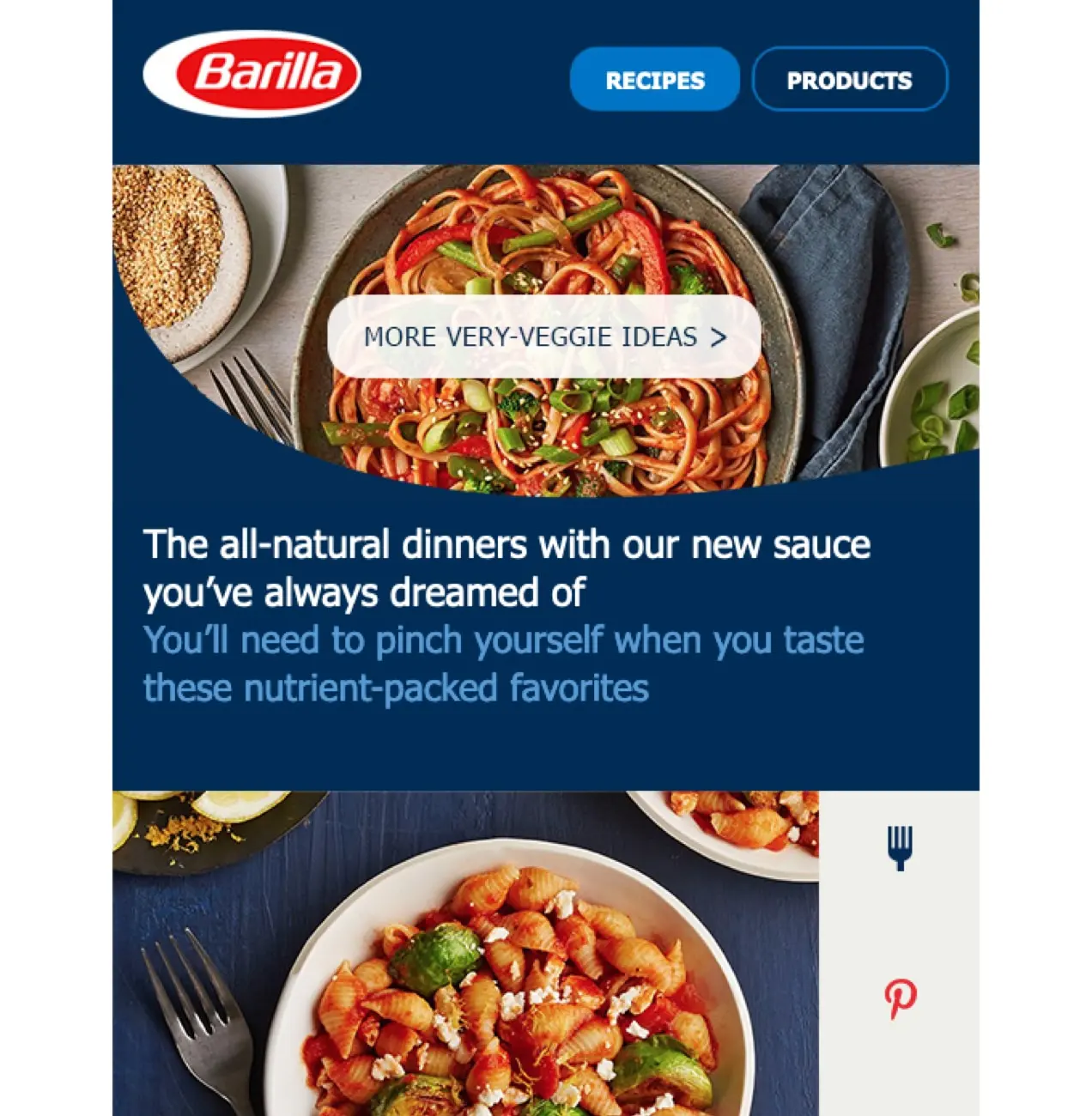 بريد إلكتروني من Barilla مع الوصفات