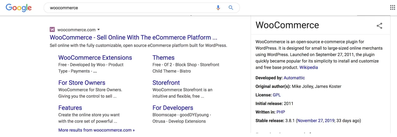 sitelink-uri pe Google pentru site-ul web WooCommerce