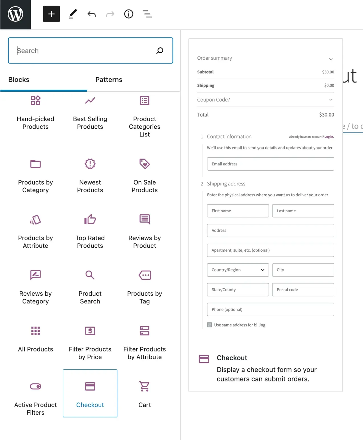 bloc de paiement dans WooCommerce