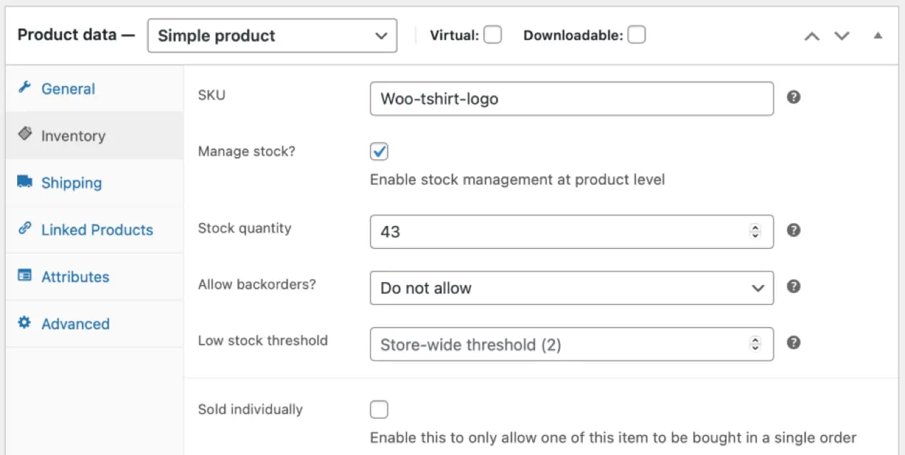 WooCommerceの個々の製品在庫