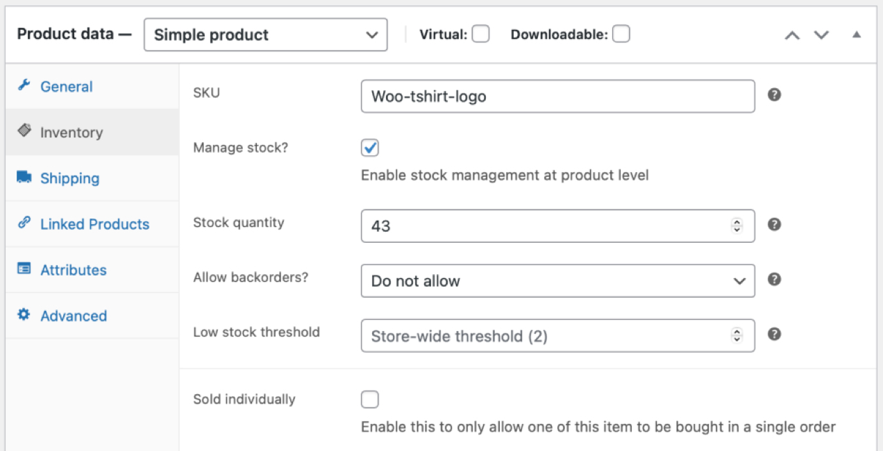 modification du stock de produits individuels dans WooCommerce