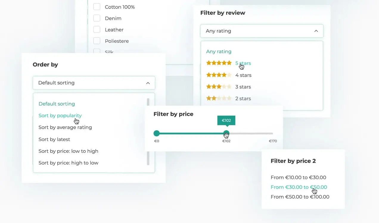 variedade de tipos de filtro disponíveis