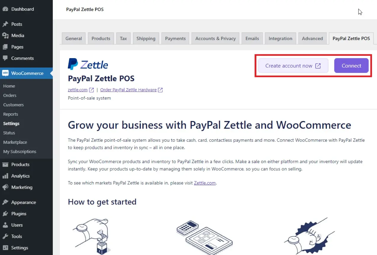 صفحة إعداد PayPal Zettle