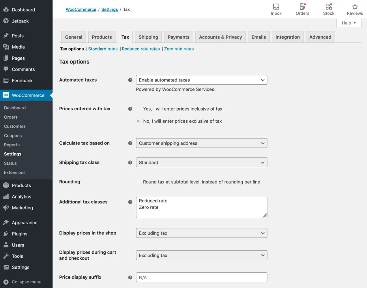 paramètres fiscaux avec WooCommerce Tax