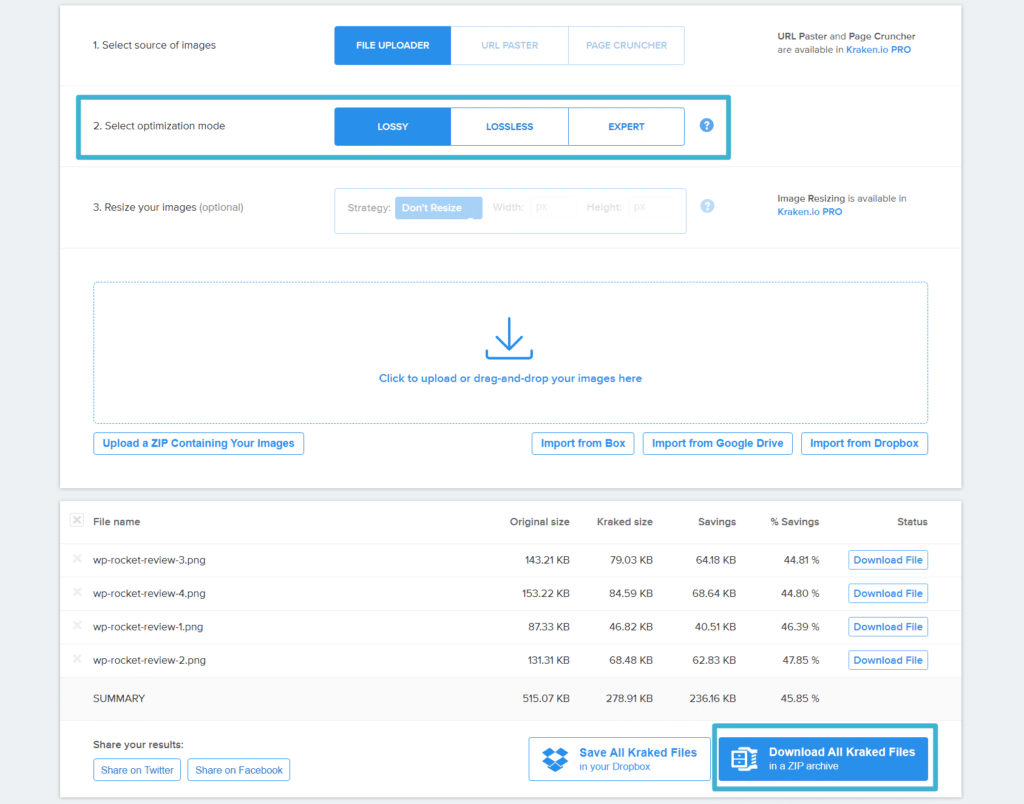 Cómo cambiar el tamaño y comprimir varias imágenes en línea con sitios web - Paso 2