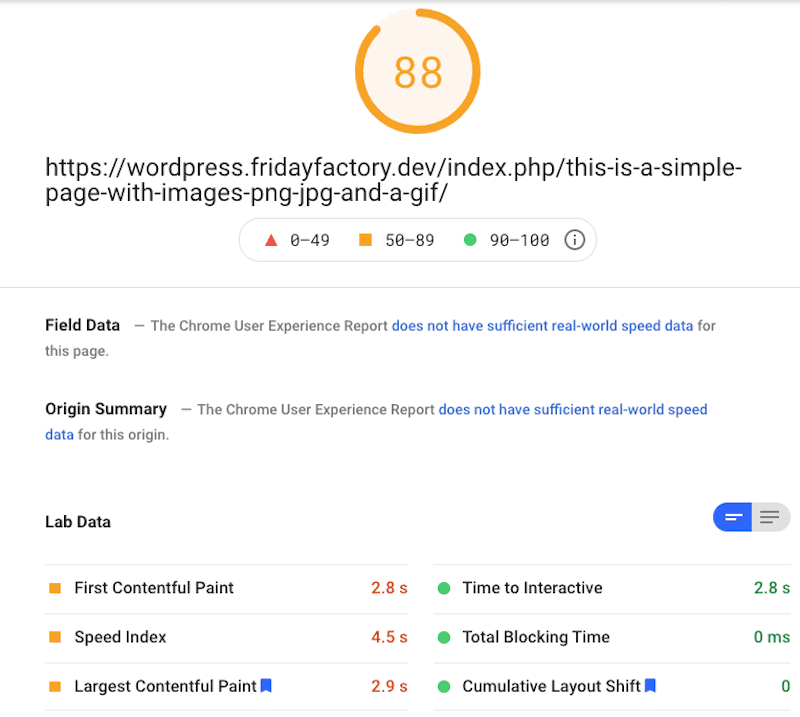 Auditoría sin Imagify - Fuente: PSI